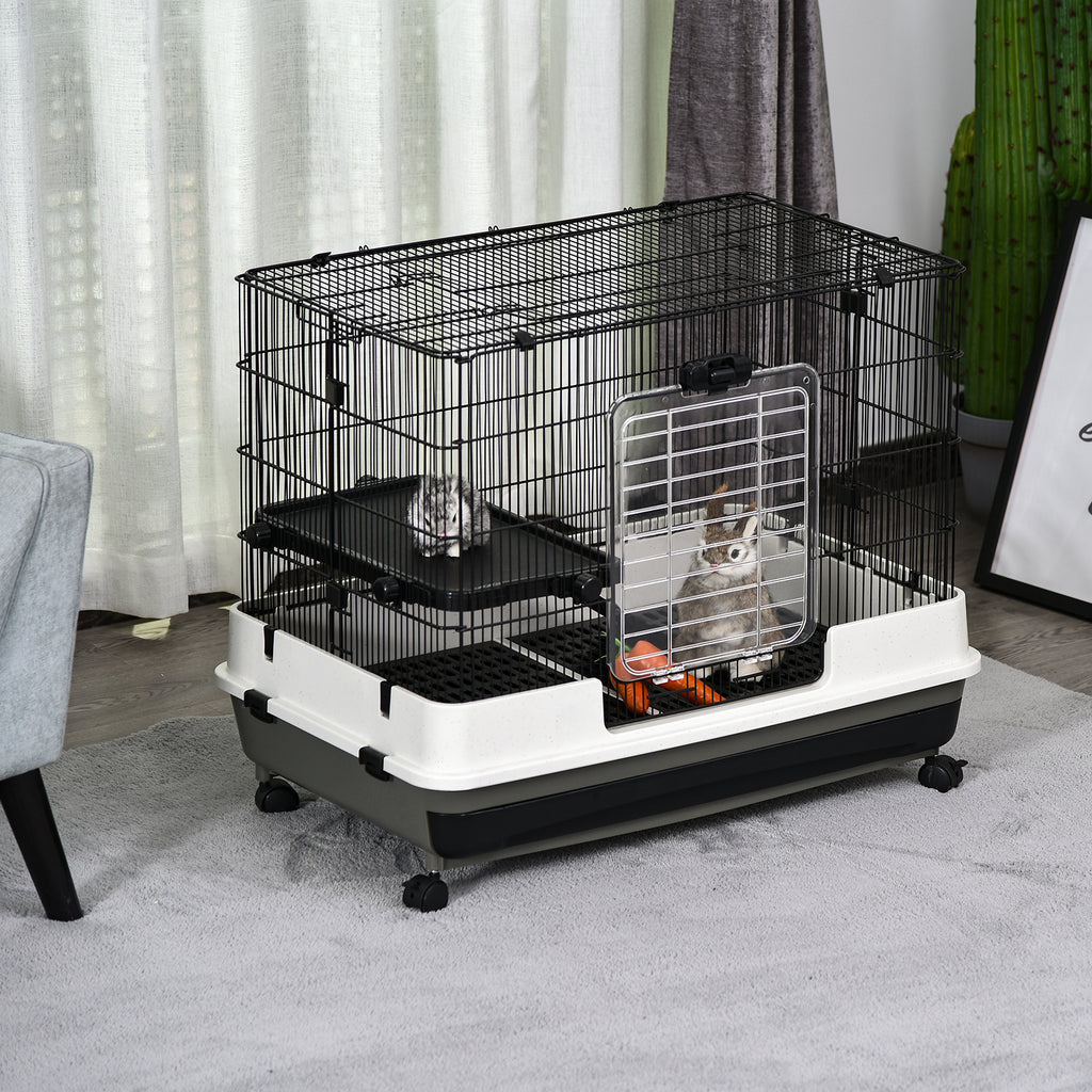 PawHut Small Animal Steel Wire Rabbit Cage Pet Play House  W/ Waste Tray Black - Inspirely