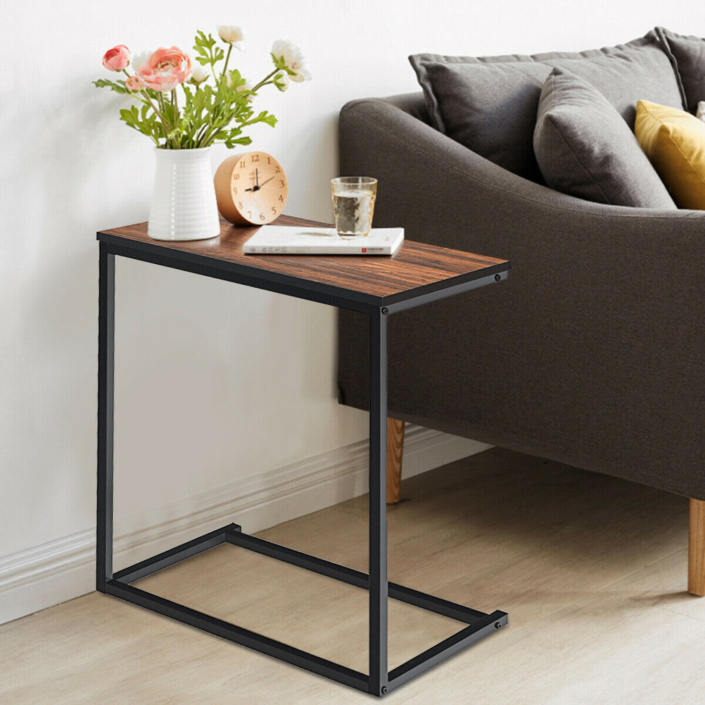 Industrial Styled C Shaped Side, End Table-Brown