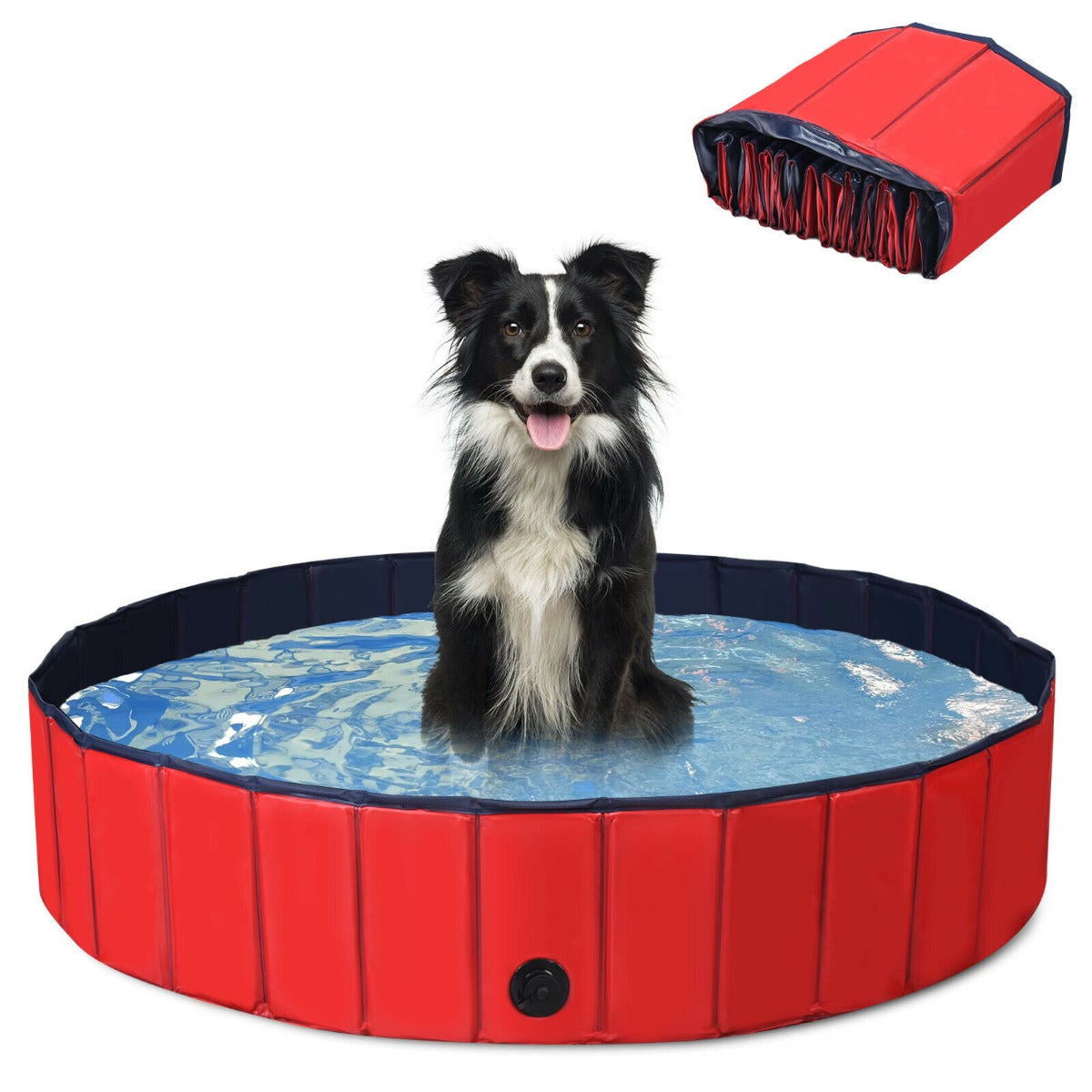 140cm Large Collapsible Dog Pool with Anti slip Bottom Red