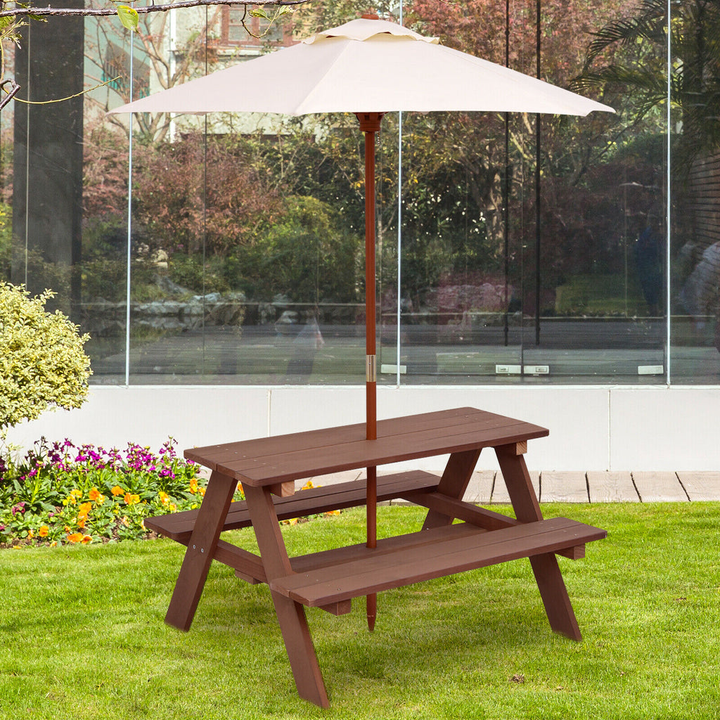 Children's Garden Picnic Table Bench with Sun Umbrella