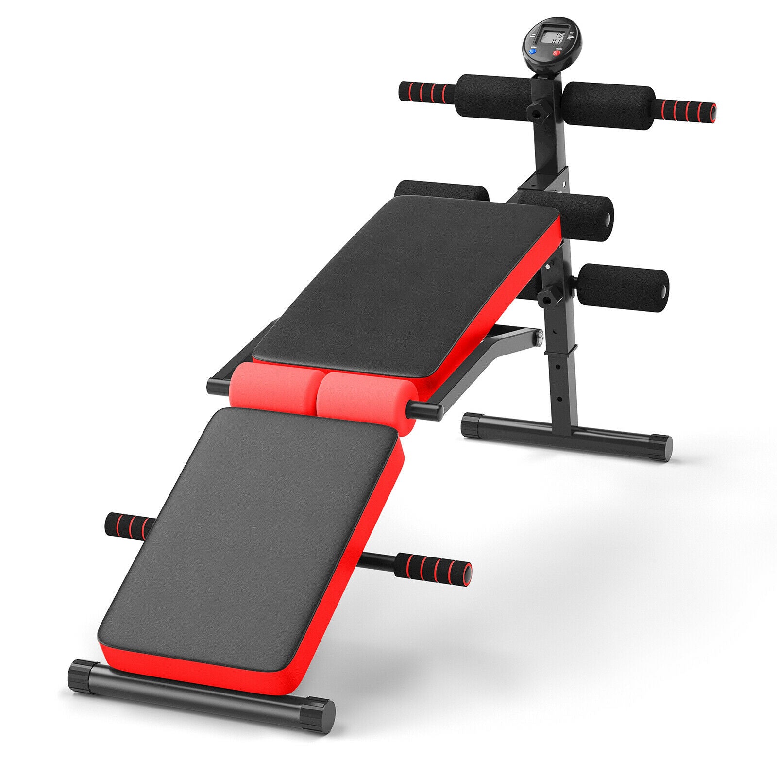 Multi Workout Weight Bench, Foldable, Adjustable with LCD Red