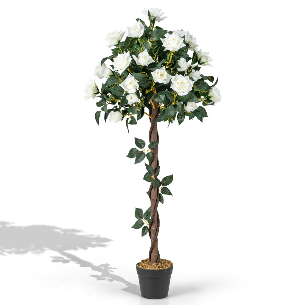 120 CM Artificial Flower Tree Faux Floral Plant with White Roses