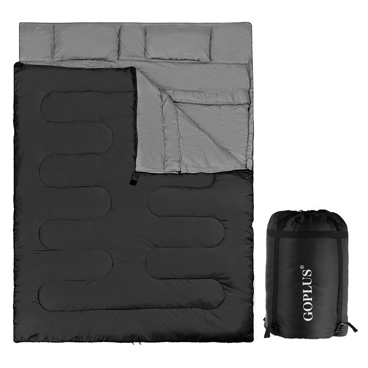 Double Sleeping Bag Extra Large Waterproof with Carrying Bag-Black