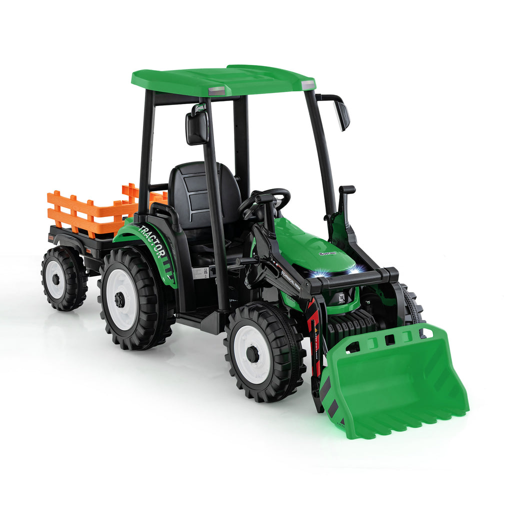 12V Battery Powered Kids Ride on Tractor with Trailer-Green