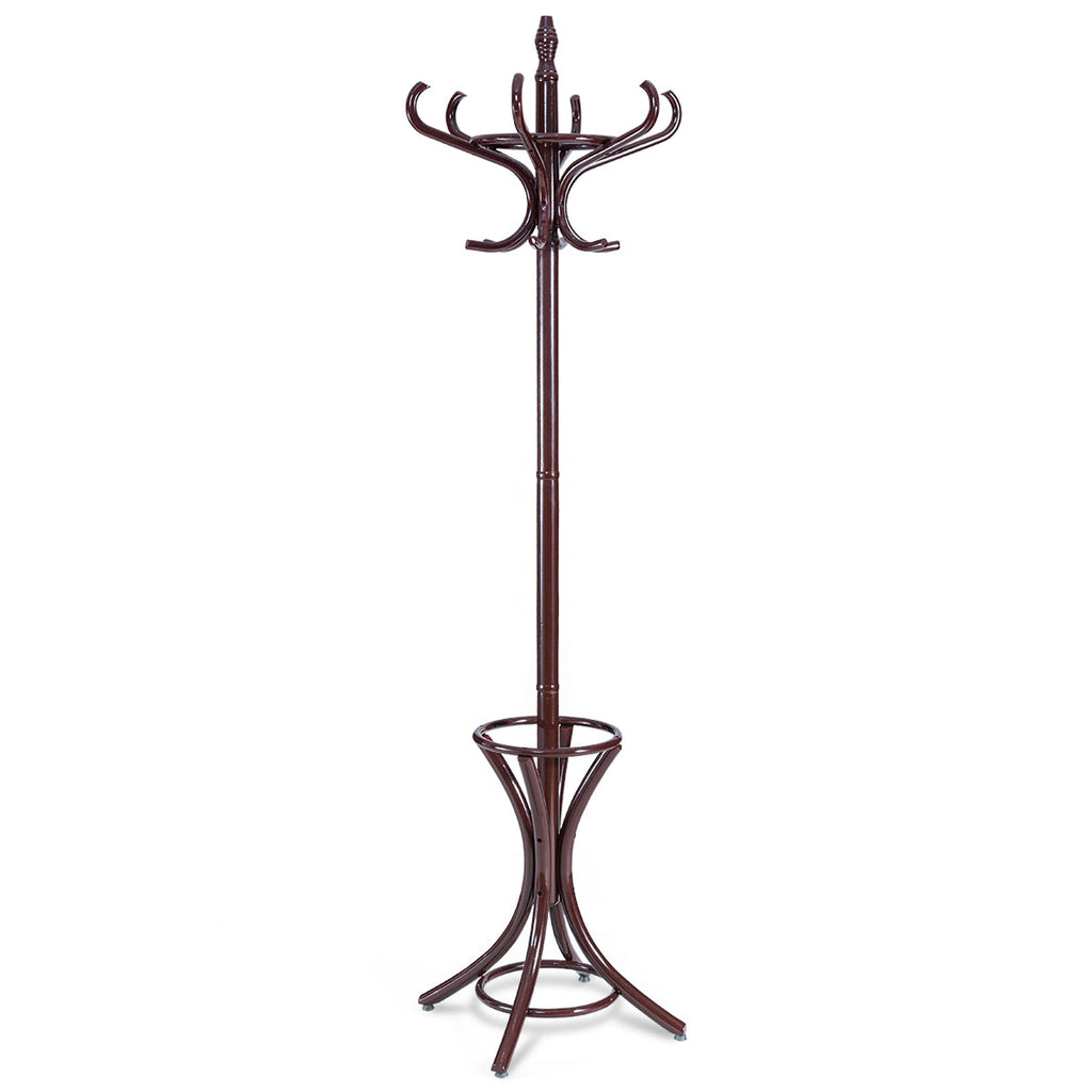 Floor Standing Hat Coat Wood Hanger w/ Umbrella Rack Prestige-Mahogany