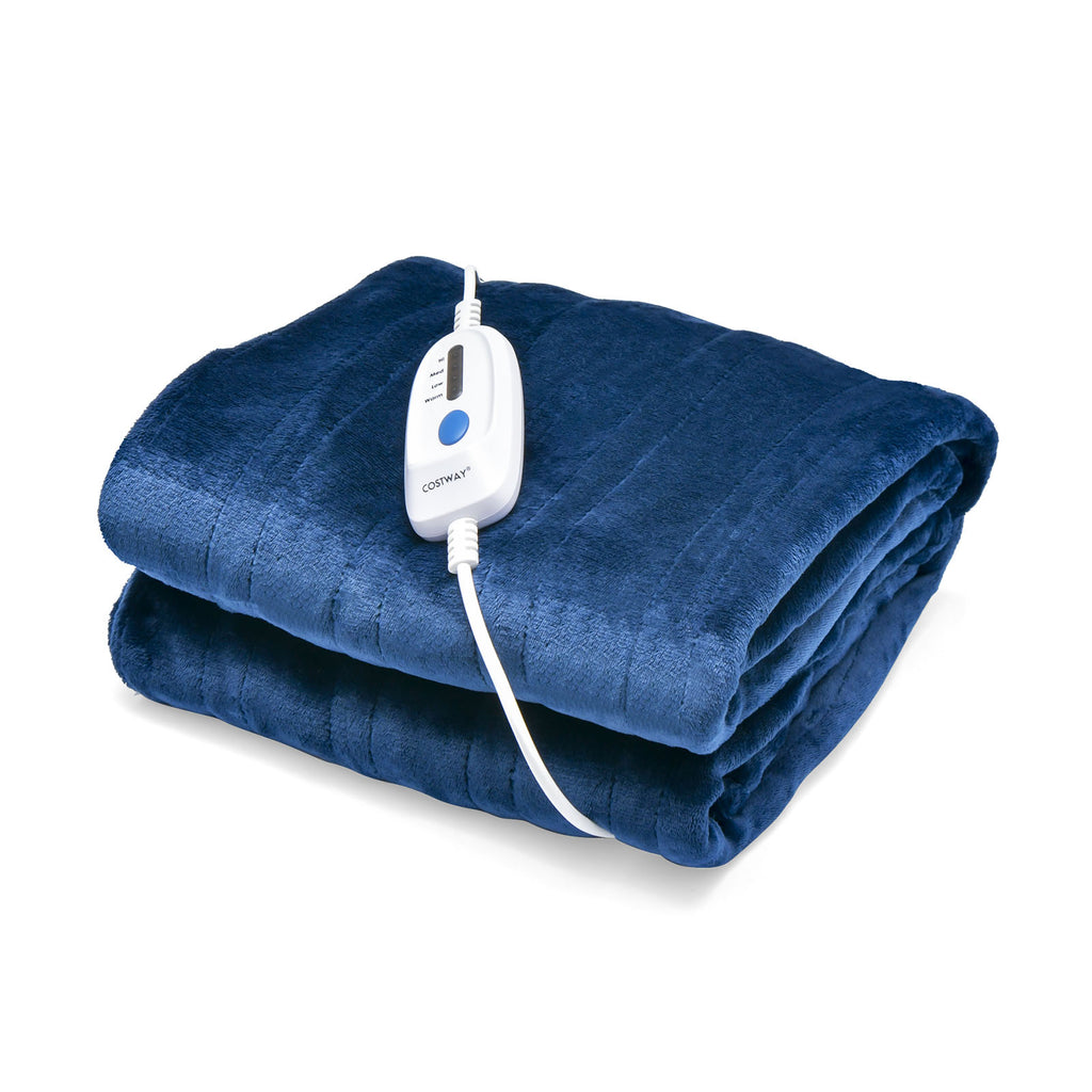 130 x 180 cm Electric Heated Blanket with 4 Heating Levels-Blue