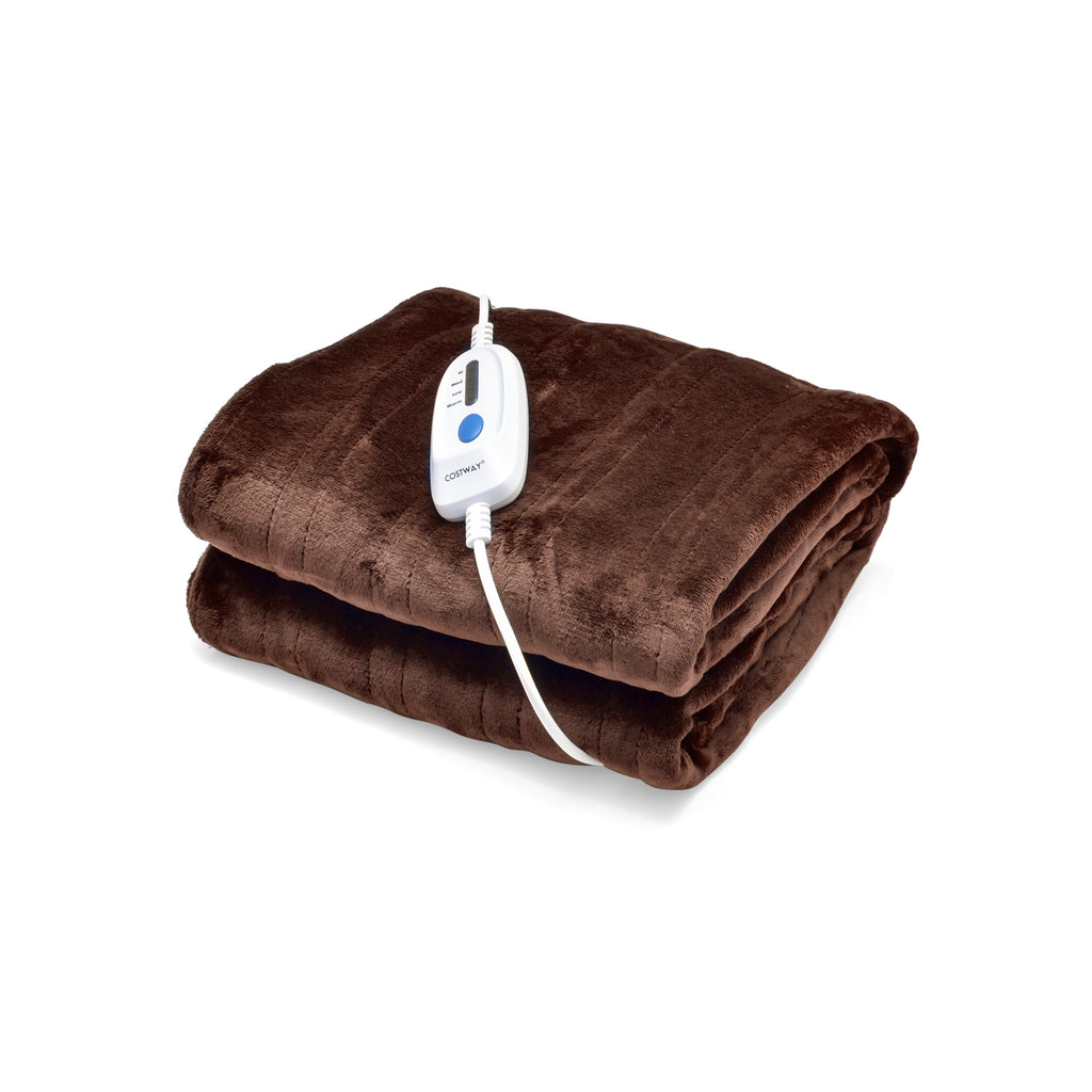 130 x 180 cm Electric Heated Blanket with 4 Heating Levels-Coffee