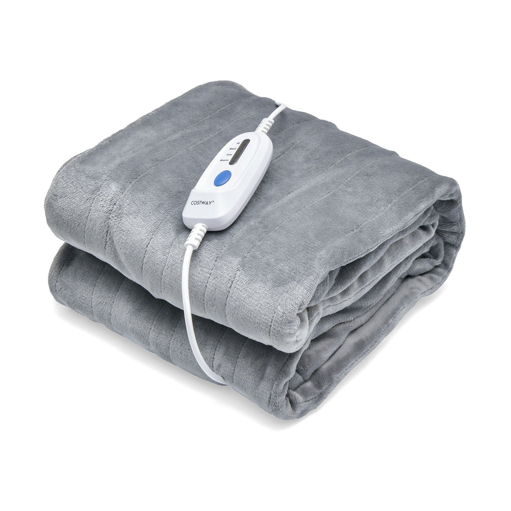 130 x 180 cm Electric Heated Blanket with 4 Heating Levels-Grey