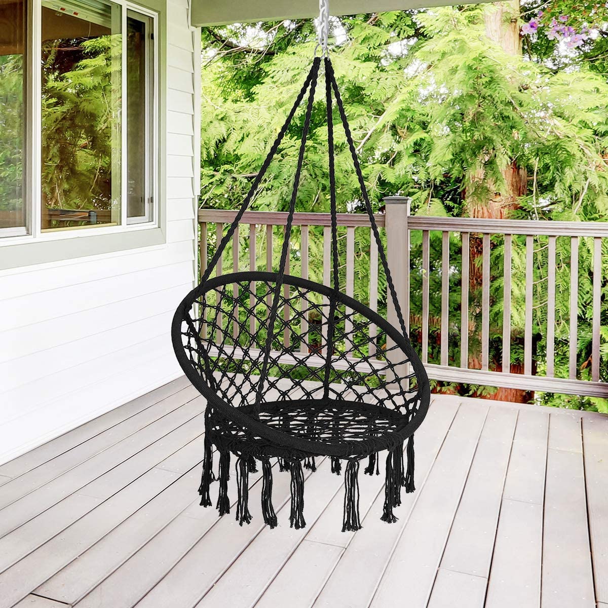 Hammock Swing Chair with Metal Rings (Stand not Included)-Black