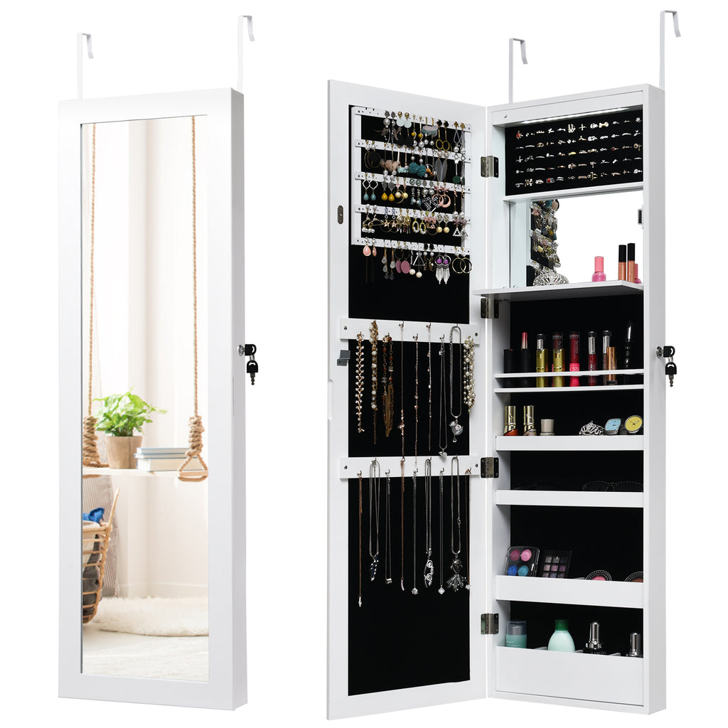 120cm Full Length Lockable Mirror Jewelry Cabinet with 15 LEDs-White