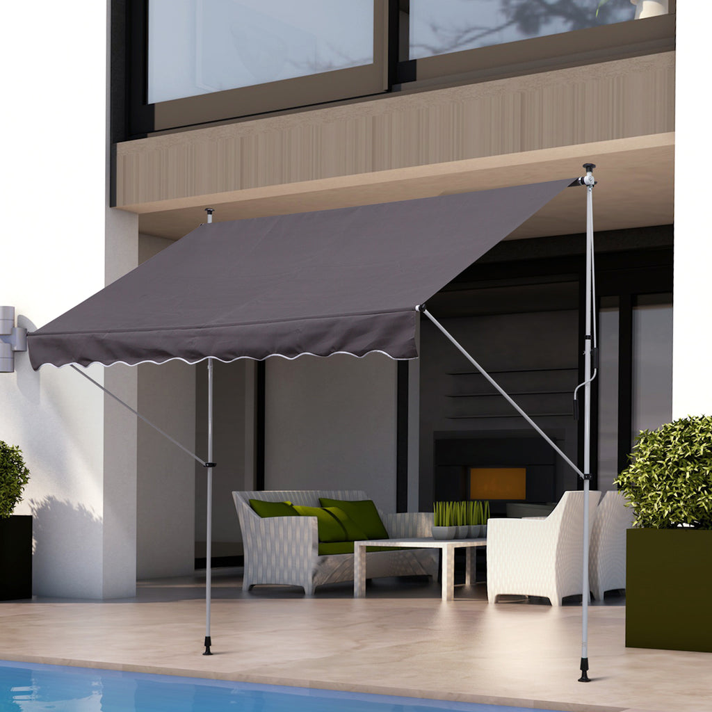 Outsunny Balcony 3 x 1.5m Manual Adjustable Awning DIY Patio Clamp Awning Canopy  Retractable Shade Shelter - Grey - Inspirely