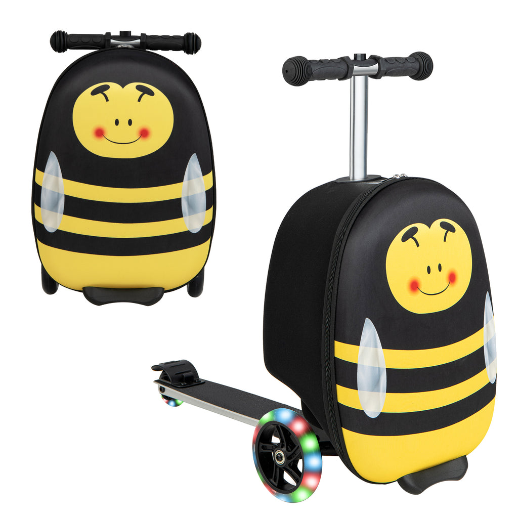 2-in-1 Folding Kids Scooter with Suitcase and 3 Color Lighted Wheels-Yellow