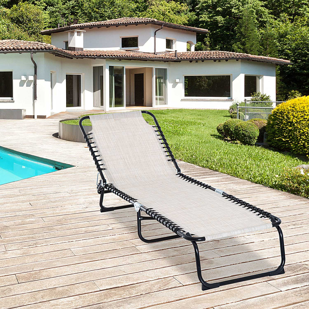 Outsunny Folding Chaise Lounge Chair Reclining Garden Sun Lounger with 4-Position Adjustable Backrest for Patio, Deck, and Poolside, Cream White - Inspirely