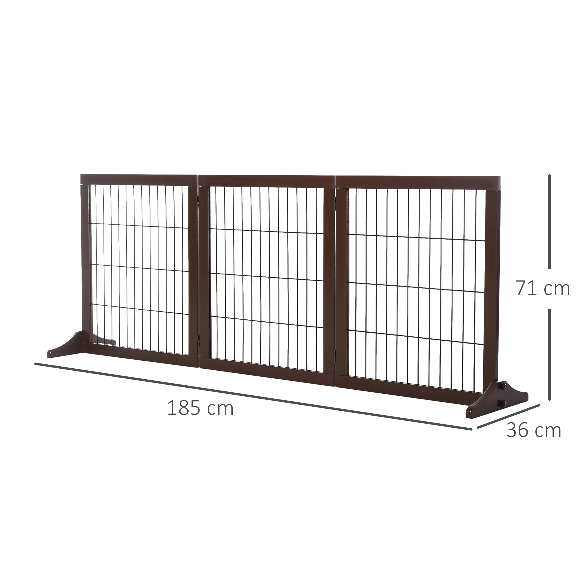 PawHut 3 Panel Pet Gate Pine Frame Indoor Foldable Dog Barrier w/Supporting Foot Dividing Line Aisles Stairs - Inspirely