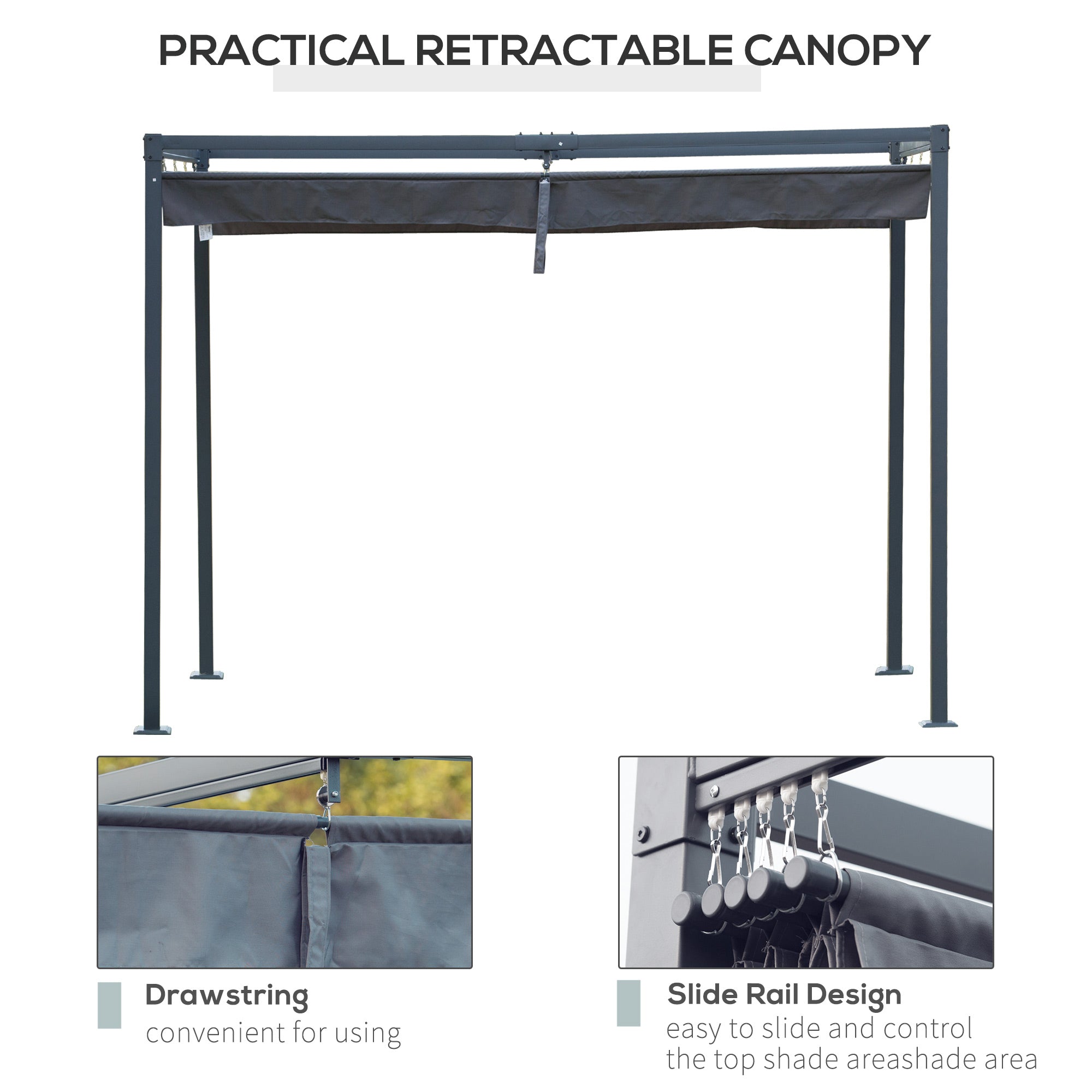 Outsunny 4 x 3(m) Metal Pergola Gazebo Patio Sun Shelter Grape Tent Retractable Canopy Grey - Inspirely