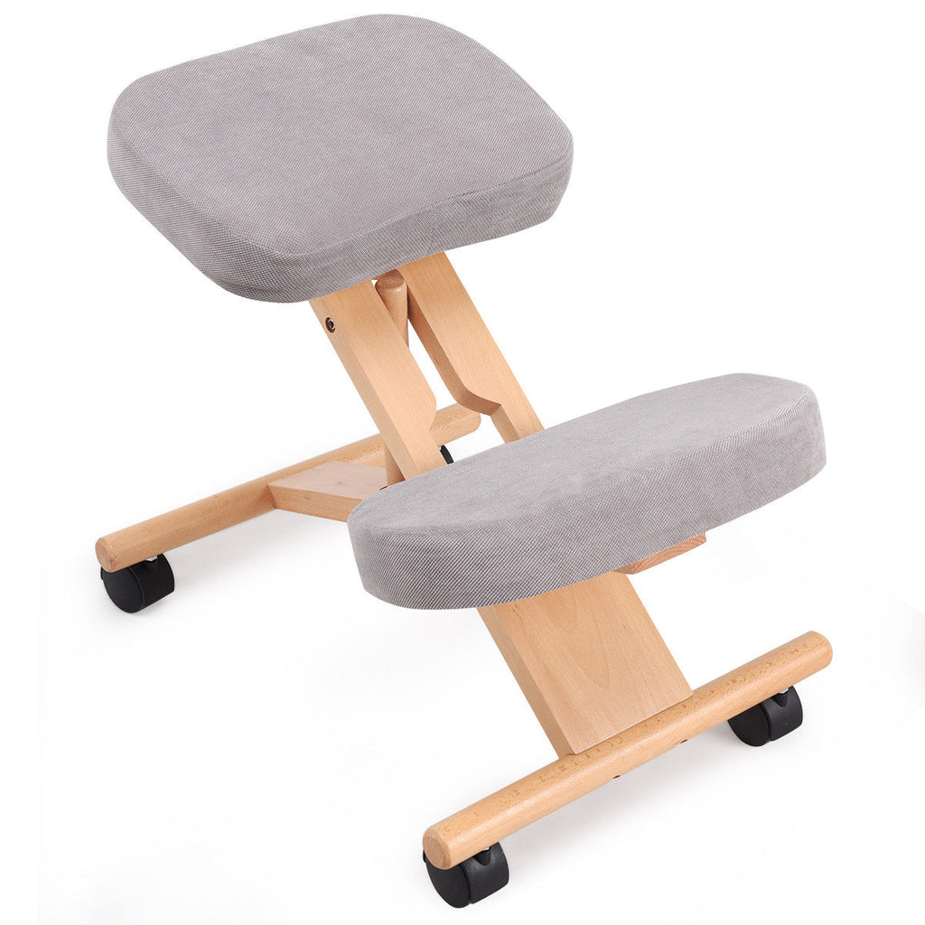Wooden Orthopaedic Kneeling Stool Ergonomic Posture Frame Seat Grey