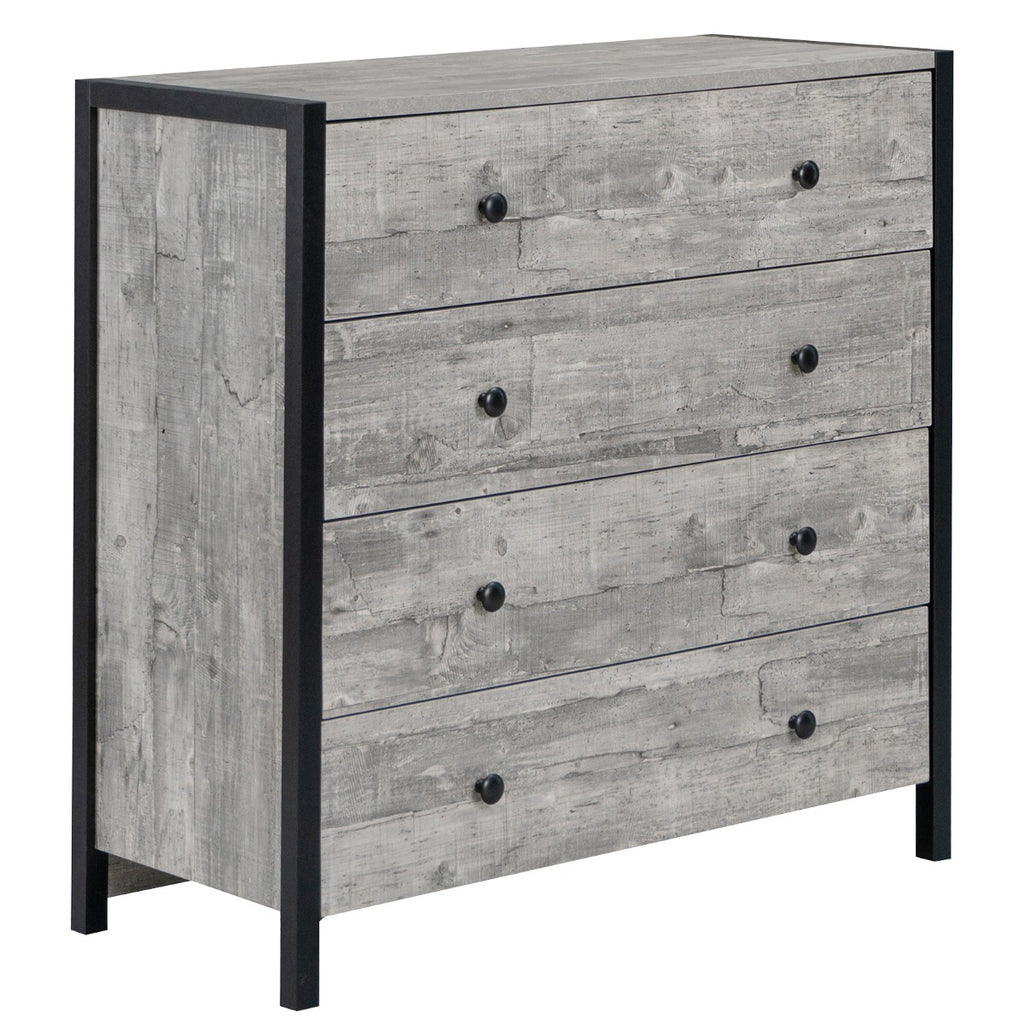 Wooden Storage Dresser with Metal Frame for Bedroom Living Room Hallway-Grey