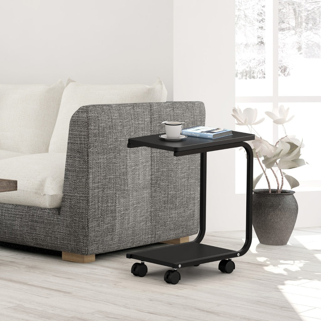 C-Shaped Laptop Side Table Bedside Table with 4 Wheels