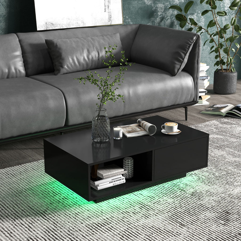 LED Coffee Table with 20 RGB Light Colors and Storage Shelf-Black