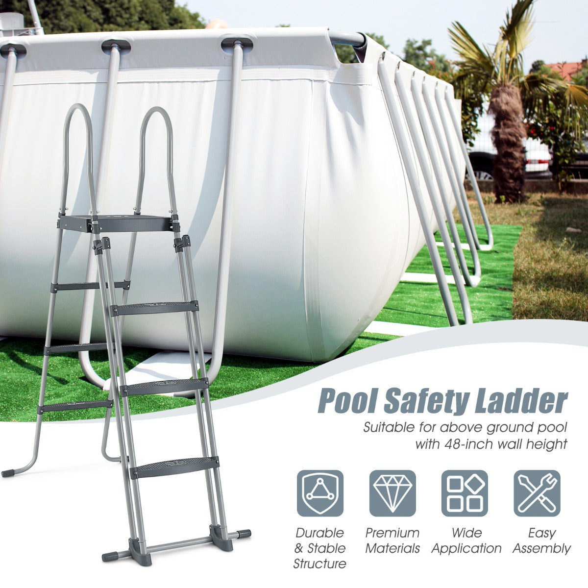 Above Ground Pool Ladder with Removable Steps for 122 CM Wall Height