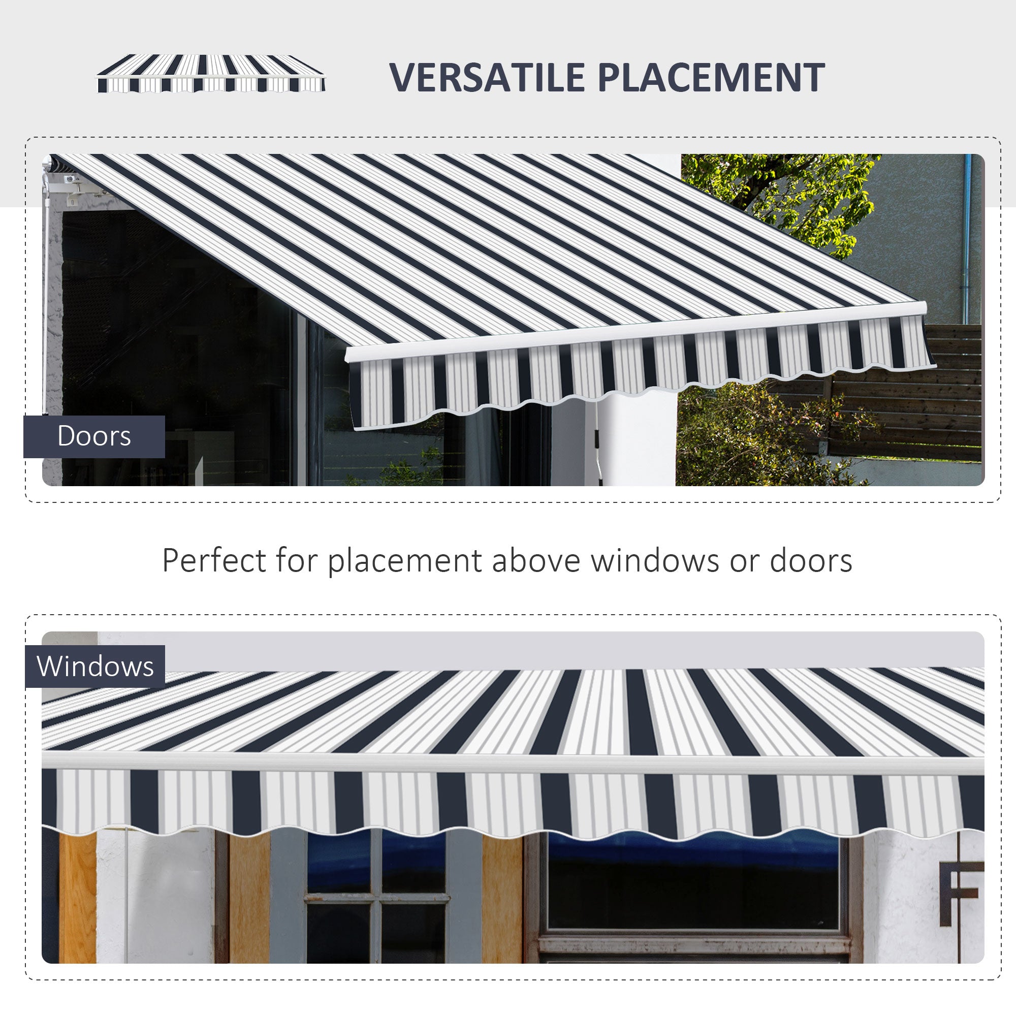 Outsunny 4m x 3(m) Garden Patio Manual Awning Canopy Aluminium Sun Shade Shelter Retractable Blue and White - Inspirely