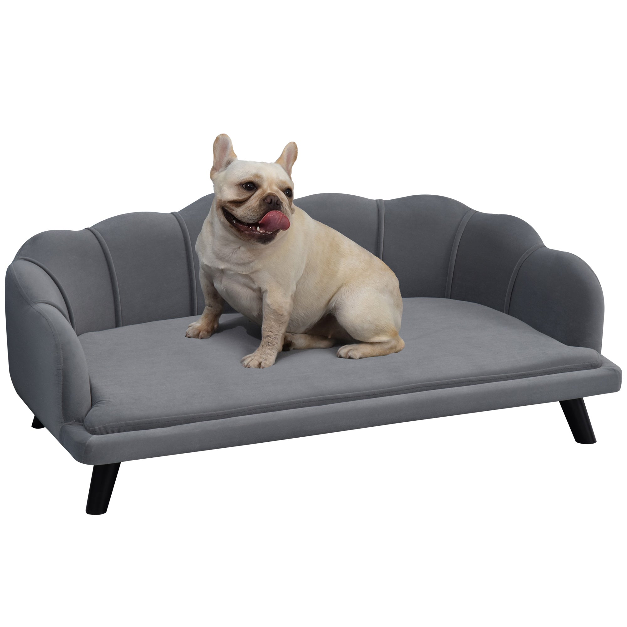 PawHut Dog Sofa for Medium Large Dogs, Shell Shaped Pet Couch Bed with Legs Cushion Washable Cover, Grey