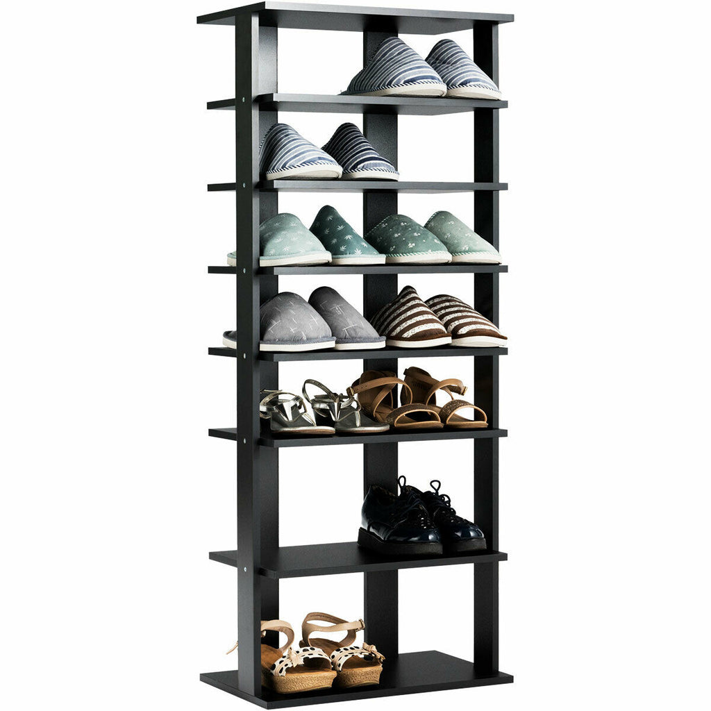 Extra Wide Wooden Vertical Shoe Rack with 7 Shelves-Black