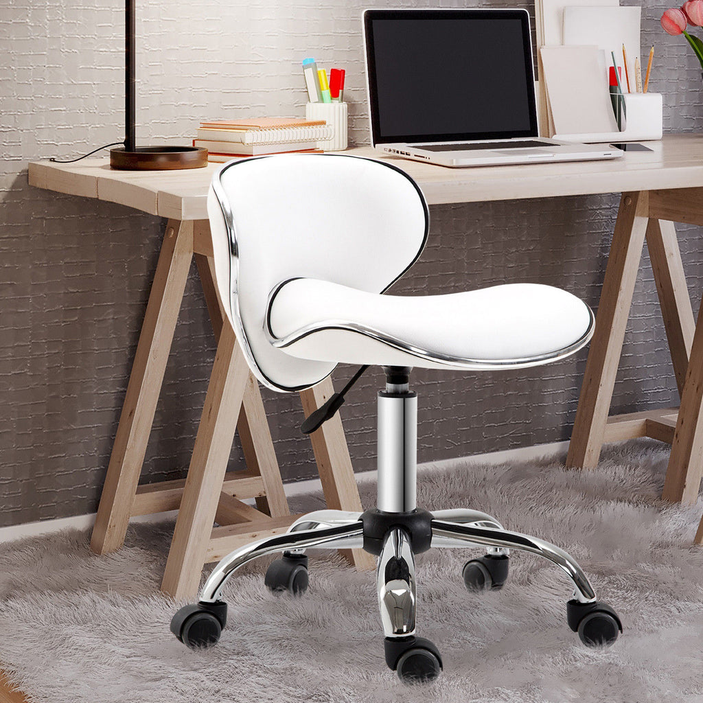 HOMCOM PU Leather Rolling Swivel Salon Chair Salon Stool with Backrest White - Inspirely