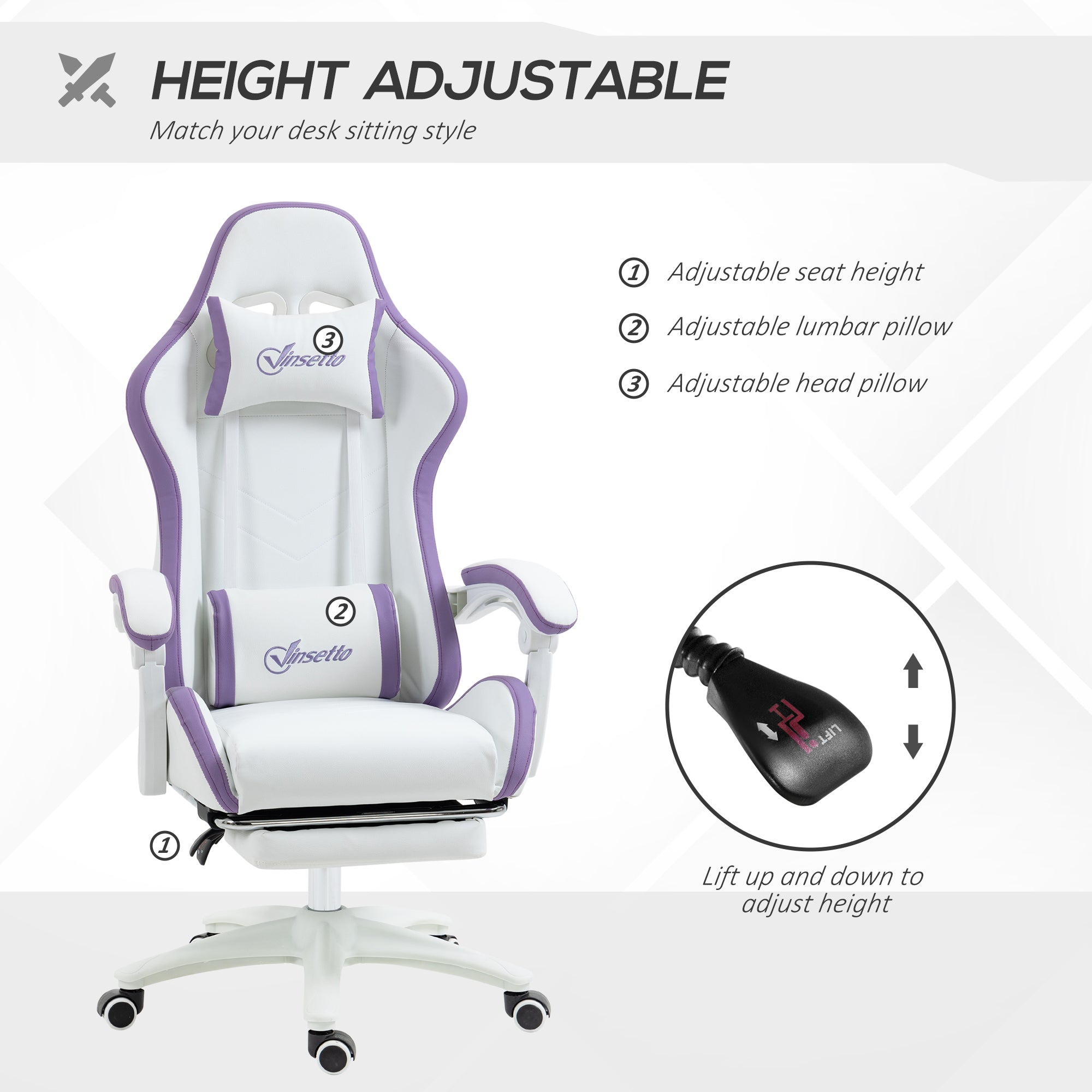 Vinsetto Racing Gaming Chair, Reclining PU Leather Computer Chair with 360 Degree Swivel Seat, Footrest, Removable Headrest and Lumber Support, Purple