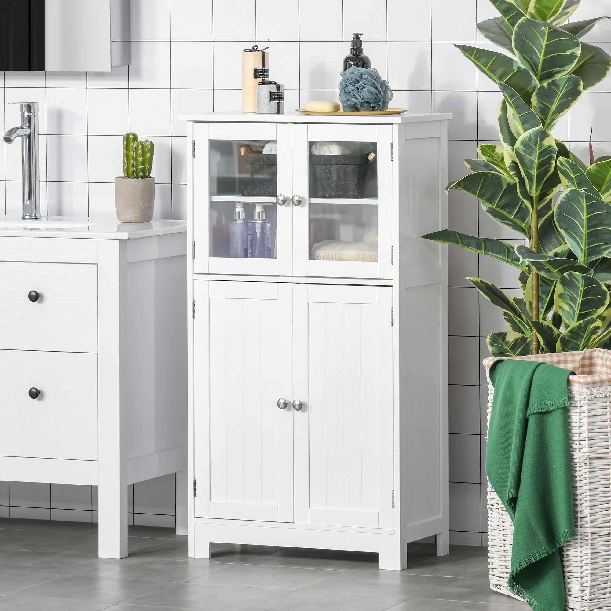 Bathroom Floor Cabinet Storage Unit Kitchen Cupboard with Doors & Adjustable Shelf - Inspirely