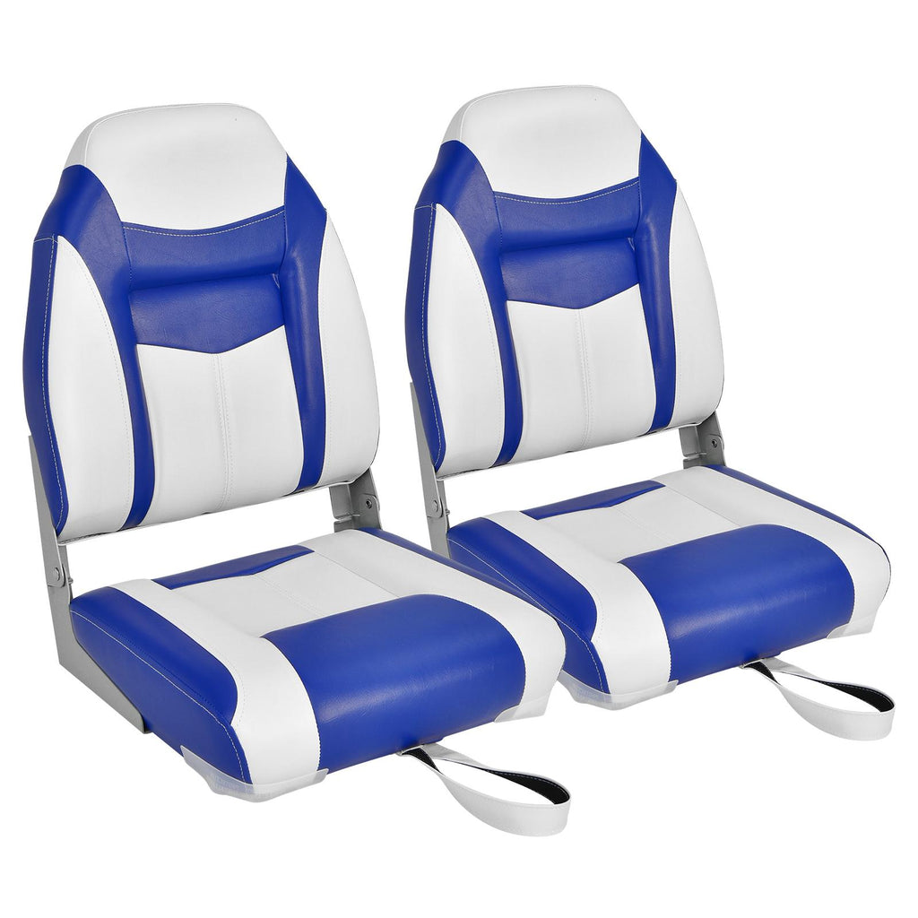 2 Pieces High Back Boat Seat with High-density Sponge Cushion-Blue