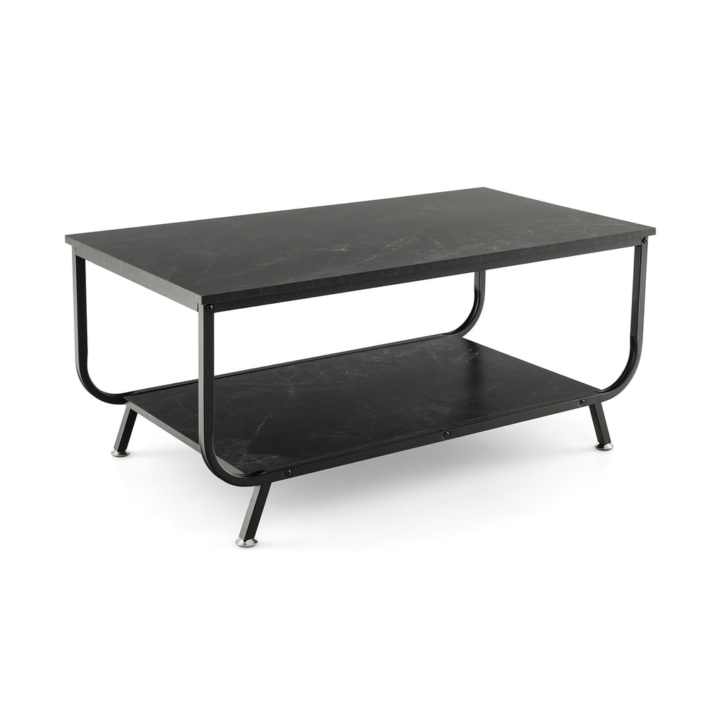 2-Tier Faux Marble Coffee Table Rectangular with Shelf-Black