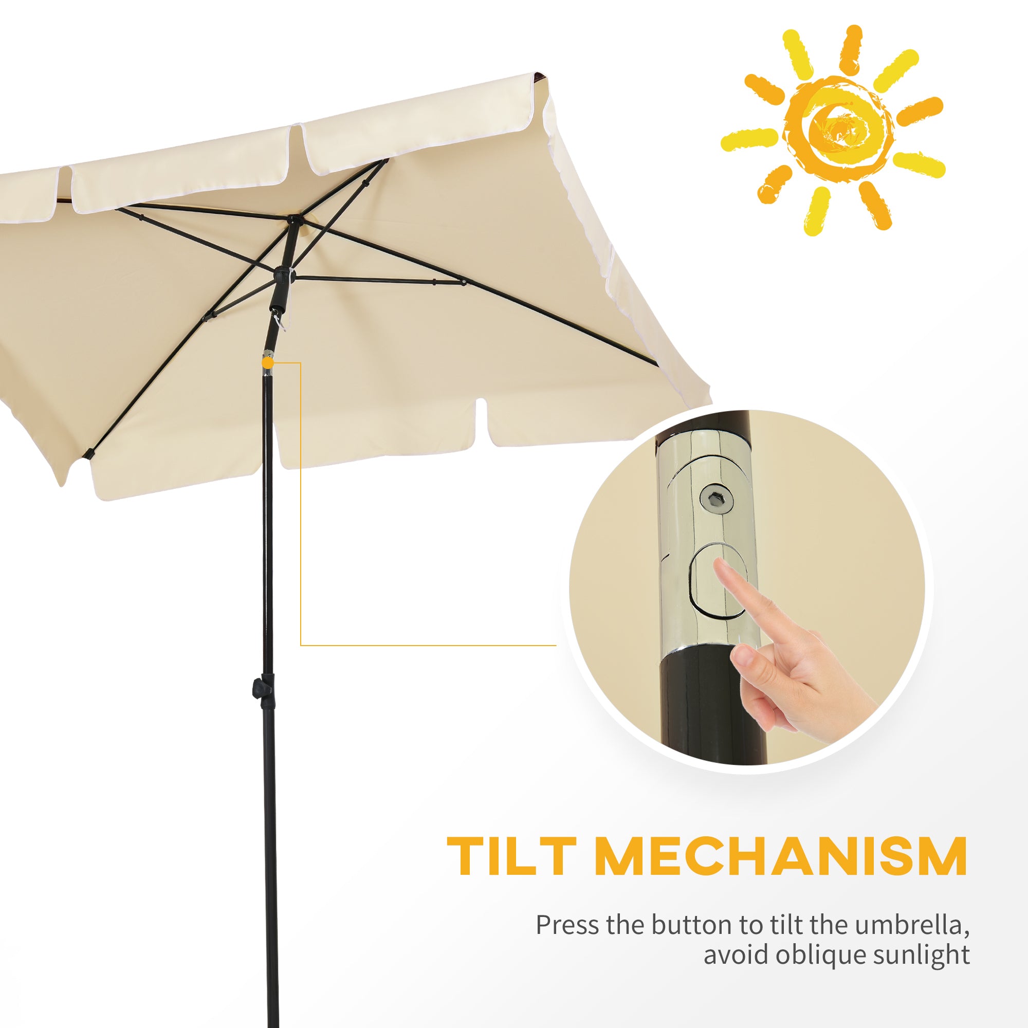 Outsunny Aluminium Sun Umbrella Parasol Patio Garden Rectangular Tilt 2M x 1.25M Beige