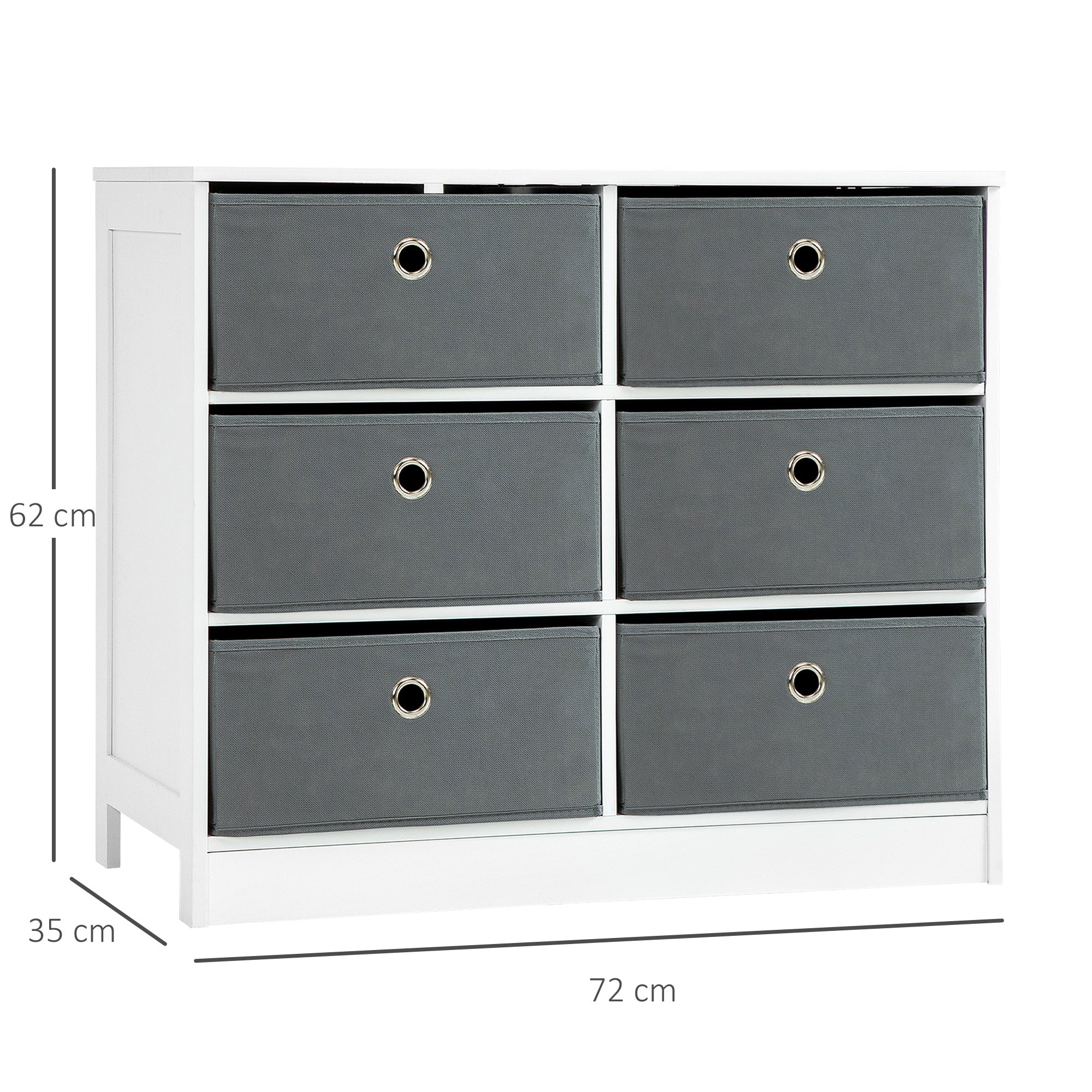 HOMCOM Chests of Drawer, Fabric Dresser Storage Cabinet with 6 Drawers for Bedroom, Living Room and Hallway, White and Grey - Inspirely