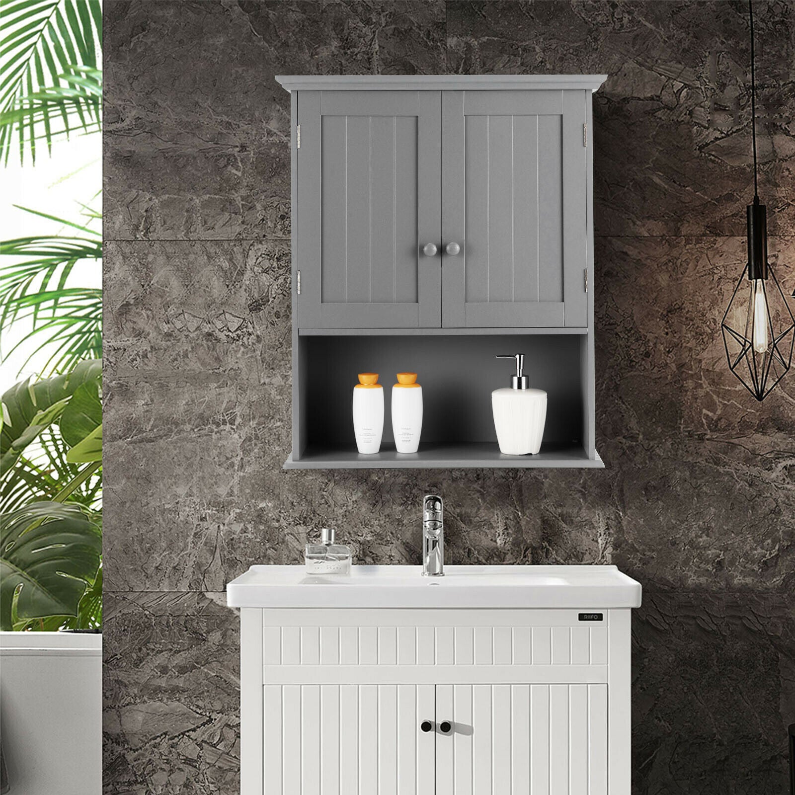 Wall Mounted Bathroom Storage Cabinet with Adjustable Shelf-Grey
