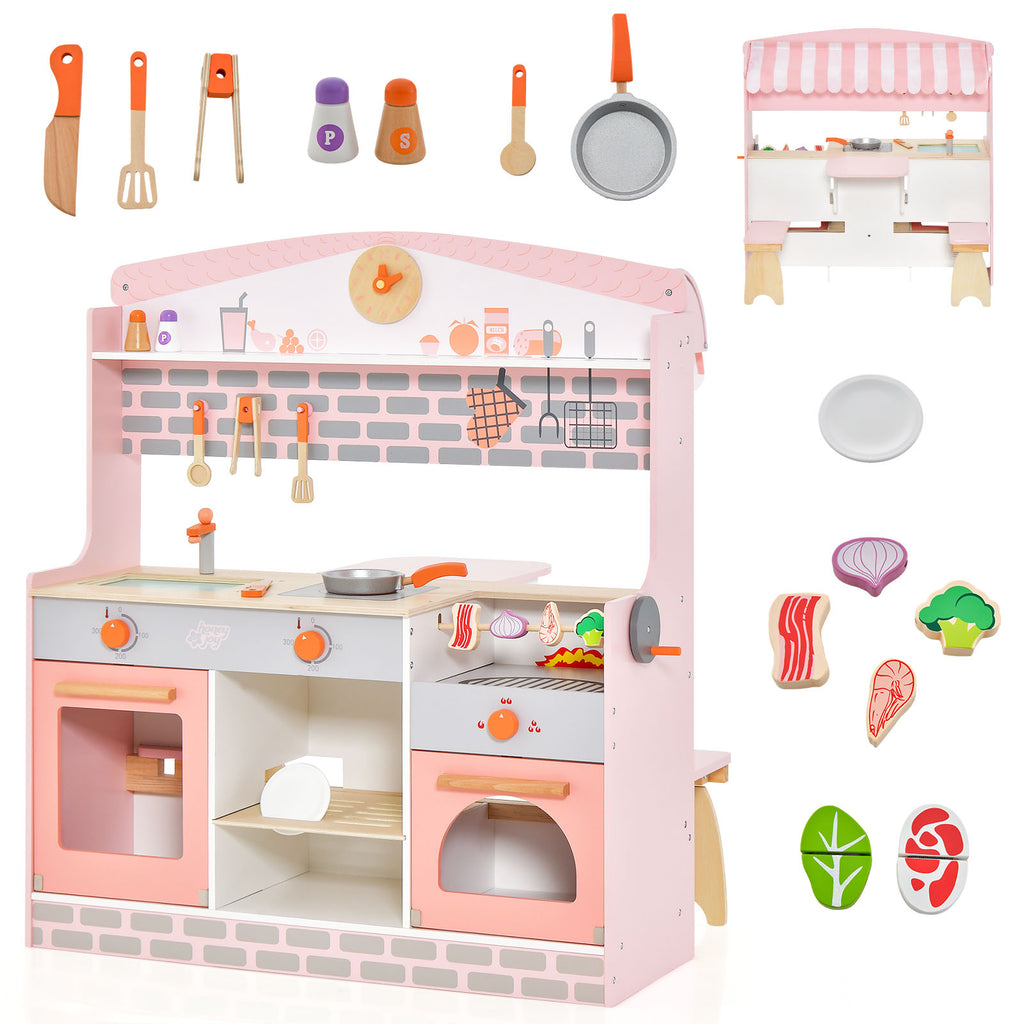 2-In-1 Kids Kitchen Playset with Realistic Toy Food