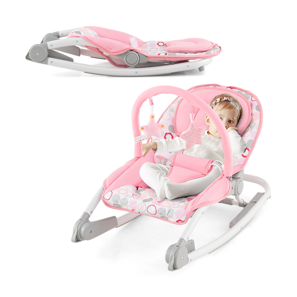 2-In-1 Portable Baby Rocker with Adjustable Backrest and Safety Belt - Pink