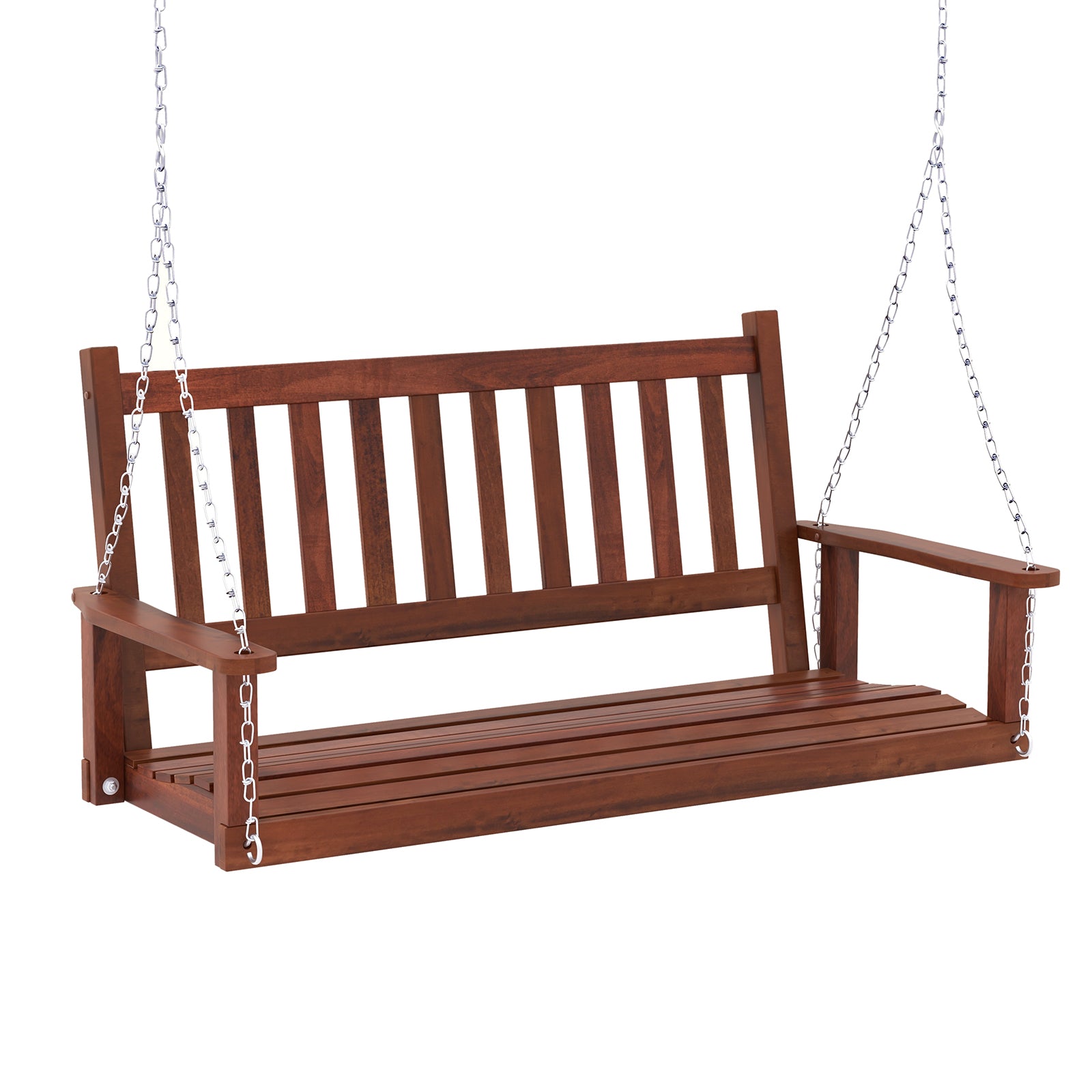 2/3 Person Wooden Outdoor Porch Swing with Adjustable Upper Chains-Brown-2 Person