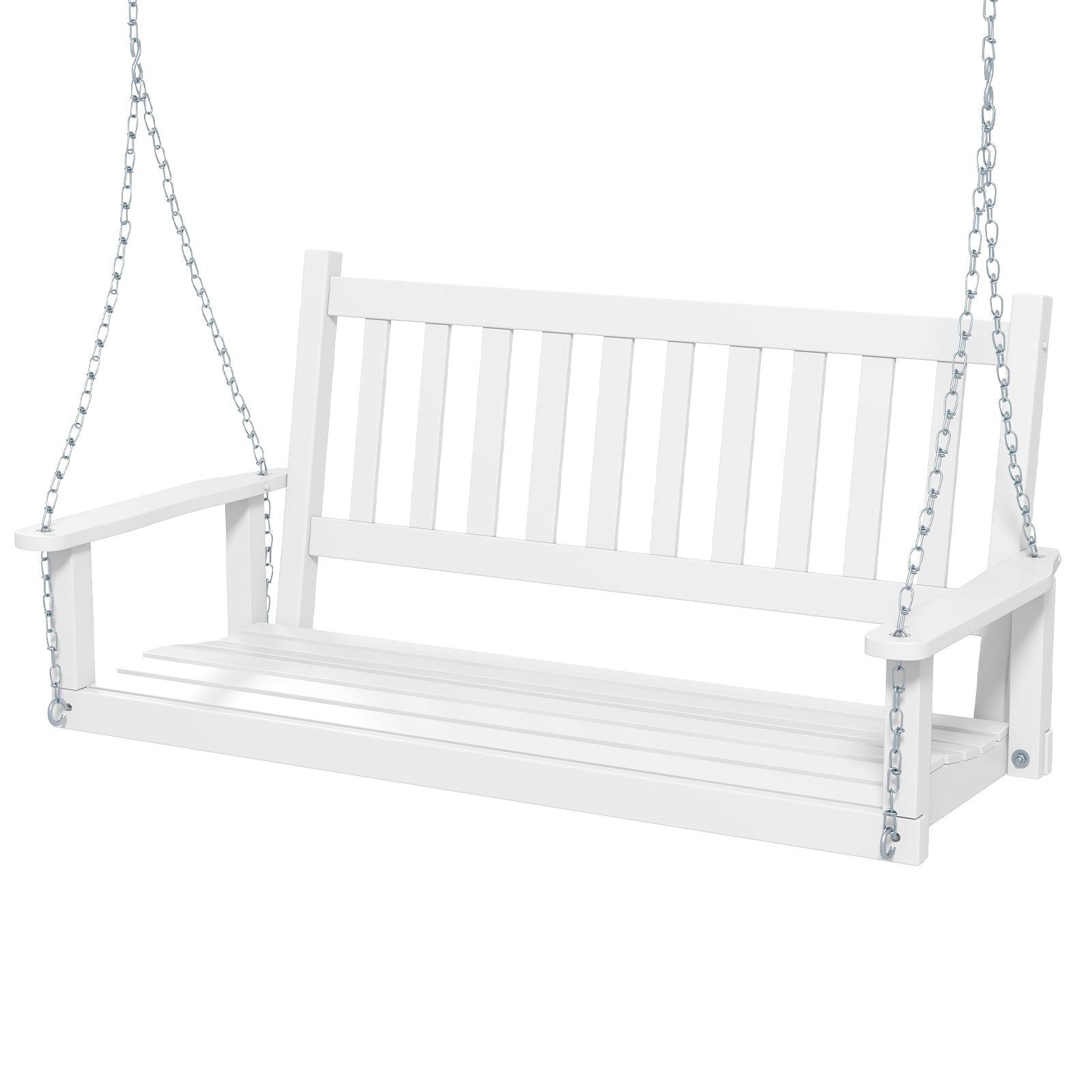 2/3 Person Wooden Outdoor Porch Swing with Adjustable Upper Chains-White-2 Person