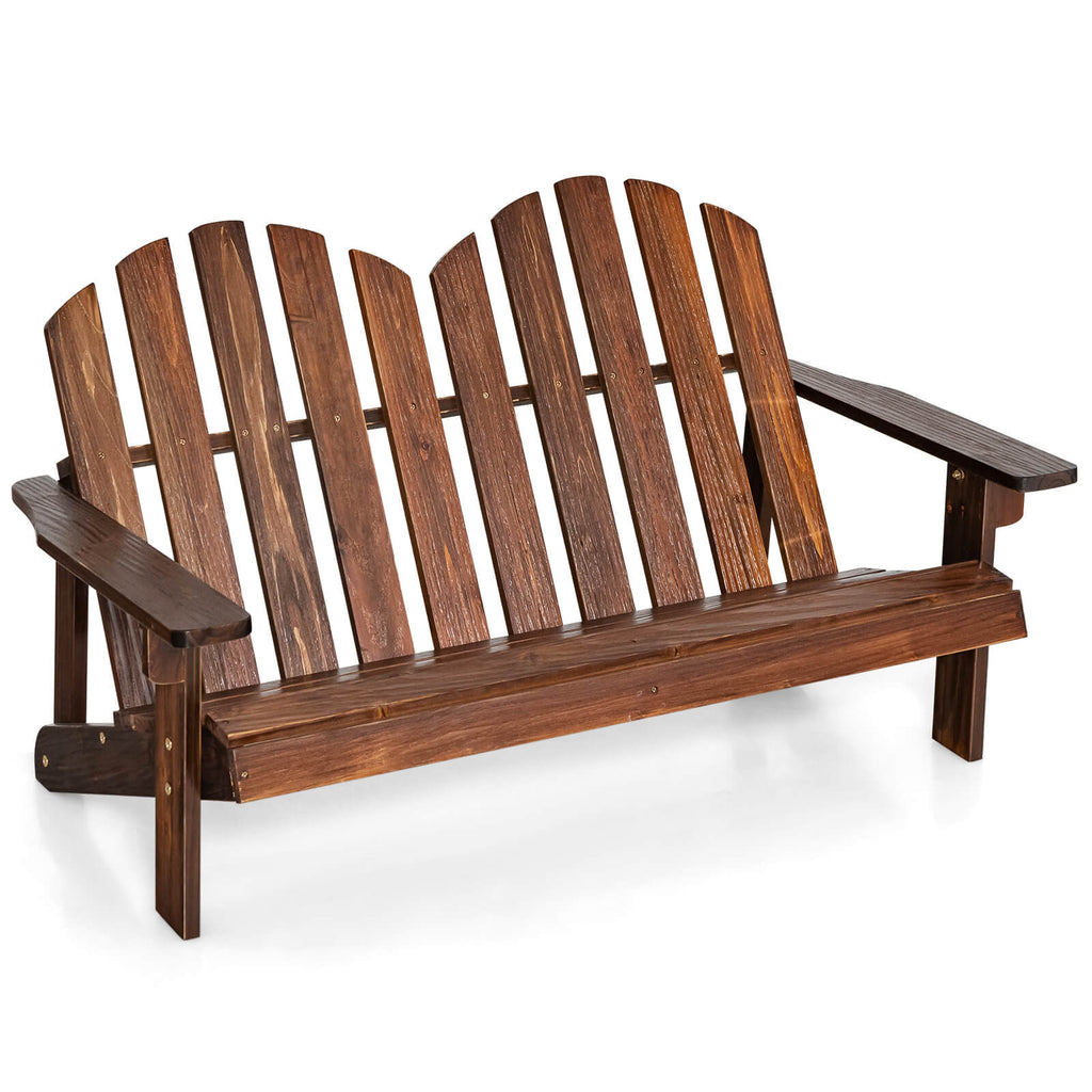 2-Seat Fir Wood Adirondack Loveseat with Armrests-Coffee