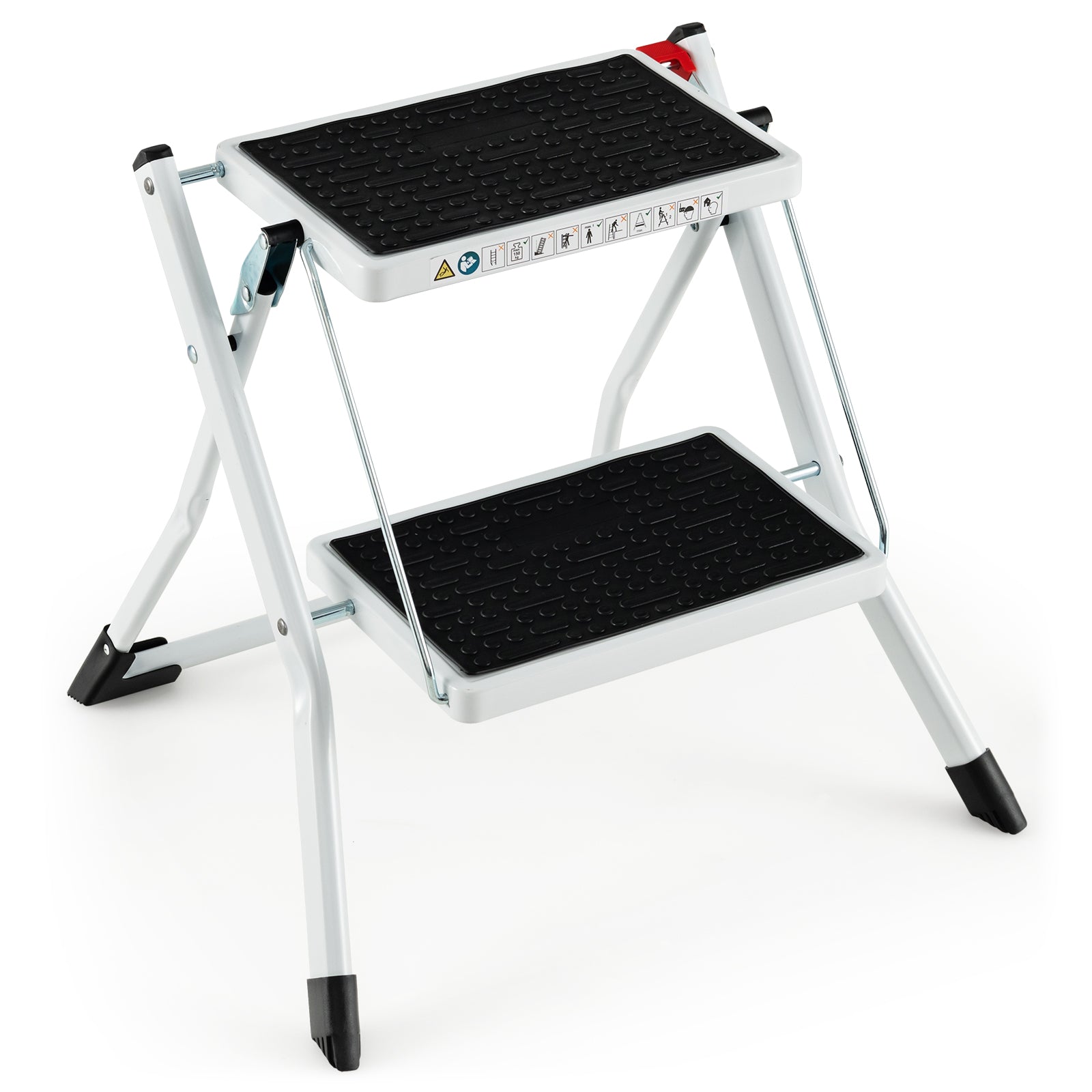 2 Step Portable Ladder with Handle and Non-slip Foot Mats-White