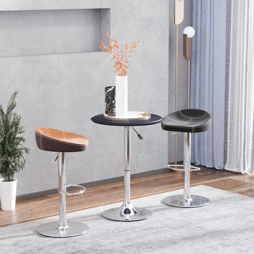 HOMCOM Adjustable Round Bistro Bar Table with PVC Leather Top Steel Base Home Kitchen Dining Desk  Black - Inspirely