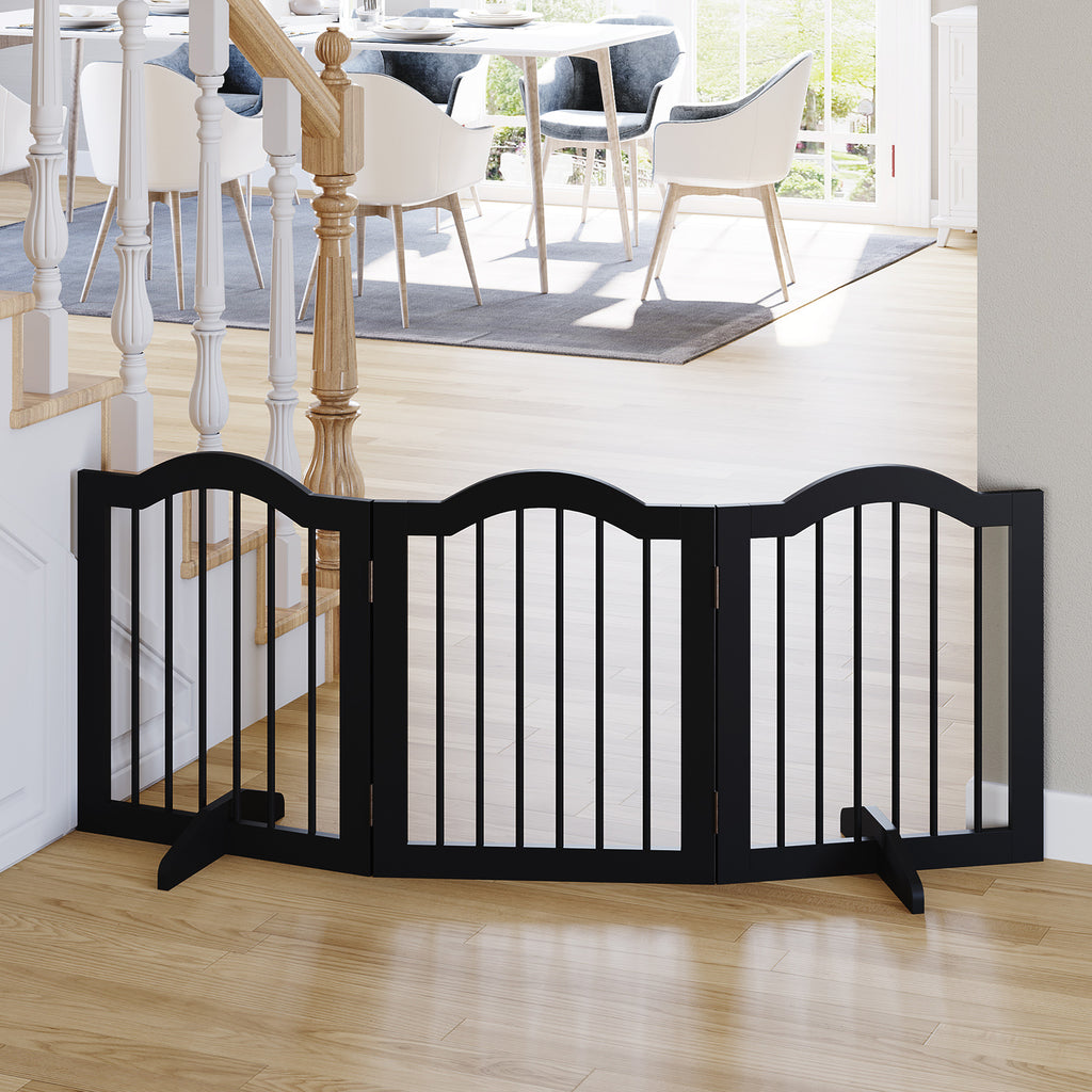 PawHut Wooden Foldable Small Sized Dog Gate Stepover Panel with Support Feet Pet Fence Freestanding Safety Barrier for the House Doorway Stairs Black - Inspirely