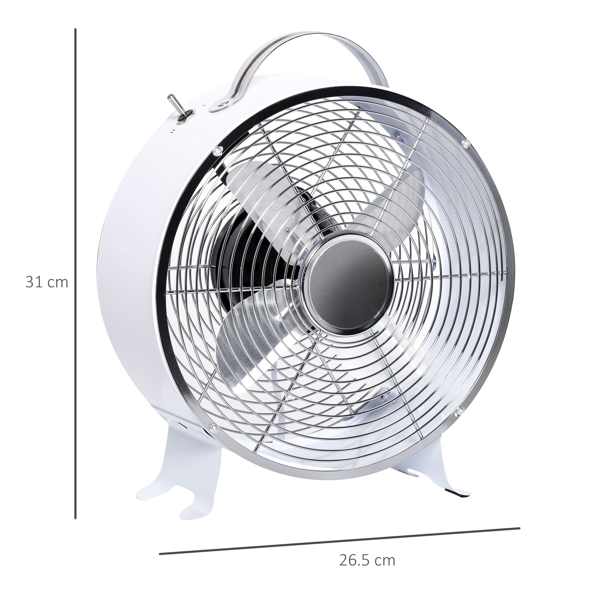 HOMCOM 26cm 2-Speed Electric Table Desk Fan w/ Safety Guard Anti-Slip Feet Portable Personal Cooling Fan Home Office Bedroom White - Inspirely