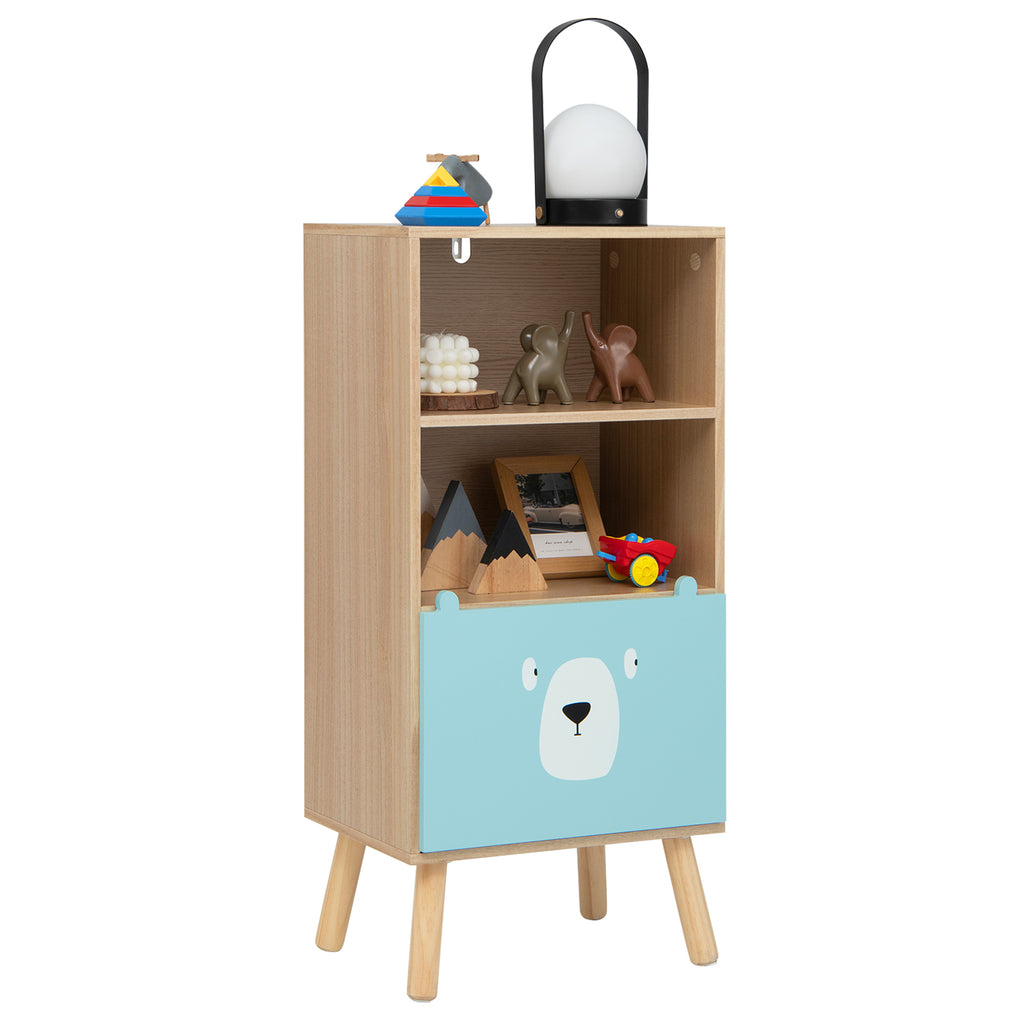 3-Tier Wood Kids Storage Shelf with Storage Drawer-Natural