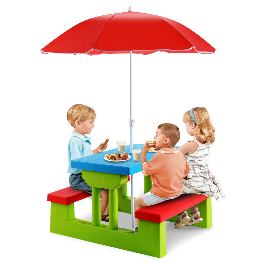 Kids Picnic Play Table Set with Removable Umbrella