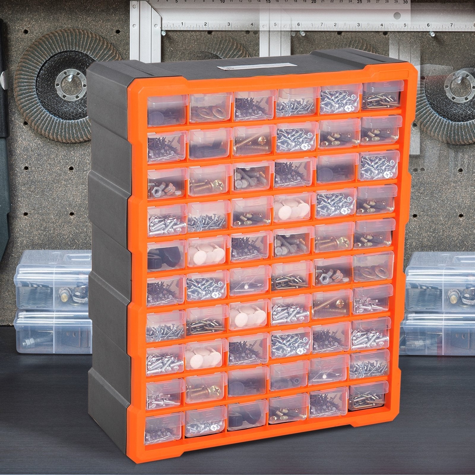 60 Drawer Storage Cabinets, 38Lx16Dx47.5H cm, Plastic-Orange - Inspirely