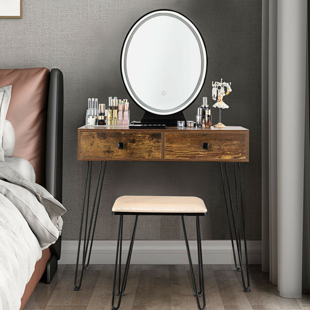 Dressing Table with Vanity Mirror and Stool Natural