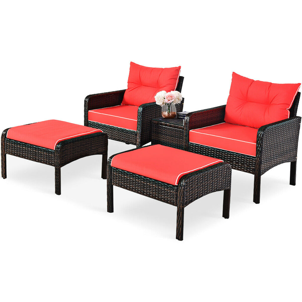 5 Piece Rattan Wicker Lounge Set with Cushion