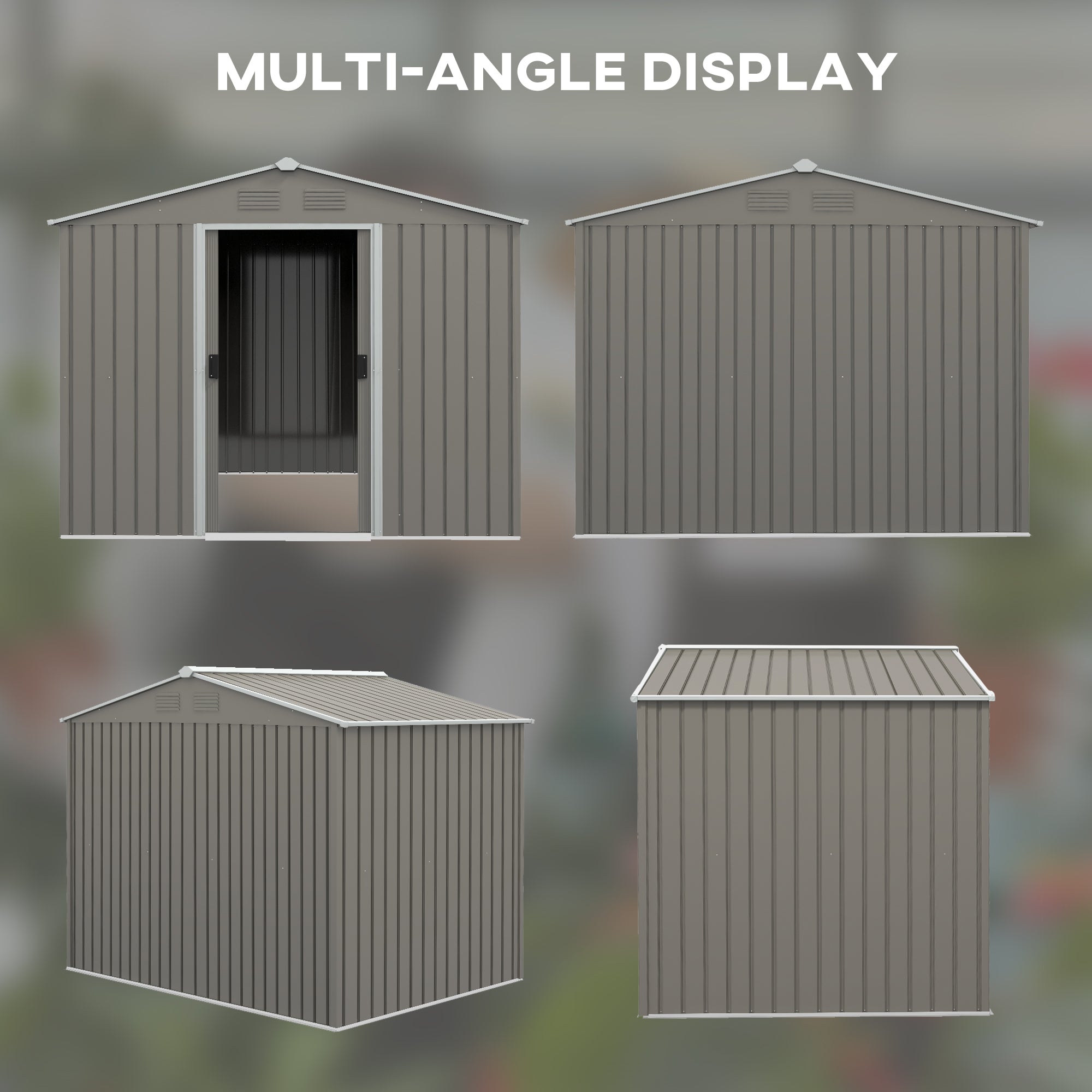Outsunny 8 x 6ft Outdoor Garden Storage Shed, Metal Tool House with Ventilation and Sliding Doors, Light Grey
